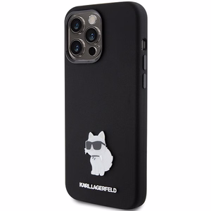 Karl Lagerfeld Silikoninen Choupette Metal Pin Suojakuori iPhone 15 Prolle - musta