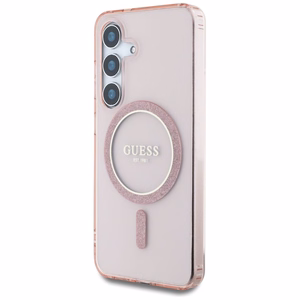 GUESS Suojakuori Samsung S25:lle GUHMS25SHFGEREP (Magneettinen IML Glitter Circle) Vaaleanpunainen