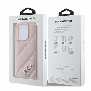 Karl Lagerfeld Quilted Signature Suojakuori iPhone 16 Pro Max:lle - vaaleanpunainen