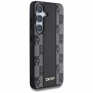 DKNY Nahkainen Checkered Pattern MagSafe Suojakuori Samsung Galaxy S25:lle - musta
