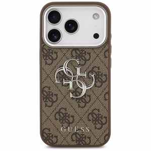 Guess Suojakuori iPhone 17 Pro:lle GUHCP17LP4G4SMCW (4G PU Nahkainen Big 4G ja Classic Logo ja Hopeinen Metallikamerakehys) Ruskea