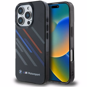 BMW Motosport IML Random Stripes Suojakuori iPhone 16 Pro Max:lle - musta