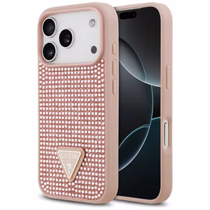 Guess Rhinestone Triangle Logo iPhone 17 Pro Suojakuori - vaaleanpunainen