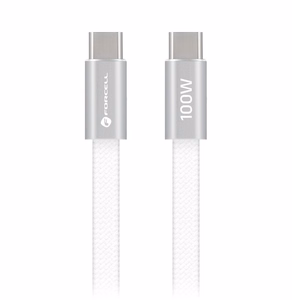 Kaapeli USB-C - USB-C Forcell F-Energy QC4.0 PD 5A 100 W Cafule Flat 1,2 m CCFN23 valkoinen