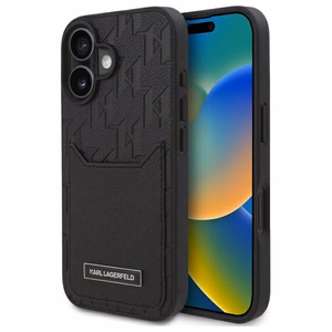 Karl Lagerfeld Cardslots Monogram iPhone 16 Suojakuori - Musta