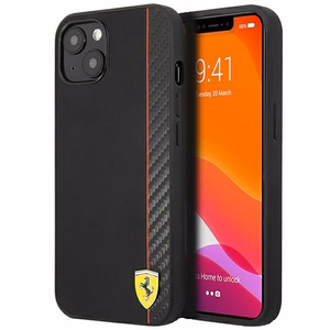 Ferrari FESAXHCP13SBK iPhone 13 mini 5.4" musta/musta kovakotelo On Track Carbon Stripe -raidoitusratkaisu