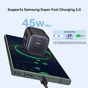 2x GAN 45 W verkkolaturi, 2x USB-C PD, QC