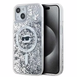 Karl Lagerfeld Liquid Glitter Choupette Head MagSafe suojakuori iPhone 14 / 15 / 13:lle - läpinäkyvä