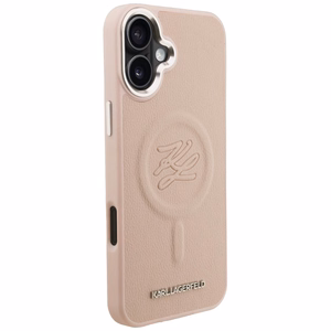Karl Lagerfeld nimikirjain ja metallilogo MagSafe suojakuori iPhone 16 Plus - vaaleanpunainen