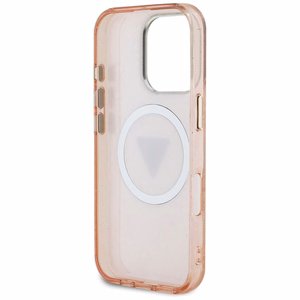 Guess IML Metal Glitter 4G Circle Triangle MagSafe Suojakuori iPhone 16 Pro:lle - Vaaleanpunainen