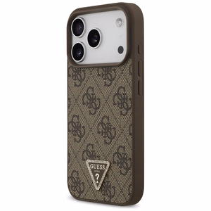 Guess Leather 4G Triangle Strass MagSafe Suojakuori iPhone 17 Prolle - ruskea