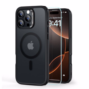 ESR Classic Hybrid Halolock MagSafe Suojakuori-setti + Karkaistu lasi iPhone 16 Pro Max:lle - puoliläpinäkyvä mustalla kehyksellä