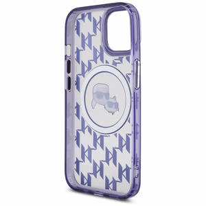 Karl Lagerfeld IML Monogram Karl & Choupette Head MagSafe Suojakuori iPhone 15:lle - Violetti