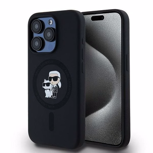 KARL LAGERFELD Suojakuori IPHONE 15 Pro yhteensopiva MagSafe KLHMP15LSCMKCRHK (Silicone KC Body Ring) musta