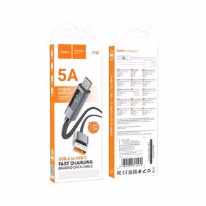 Hoco USB-A - USB-C -kaapeli 5A näytöllä 1 m X112 - musta