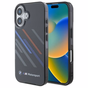 BMW Motosport IML Random Stripes Suojakuori iPhone 16 Plus:lle - musta