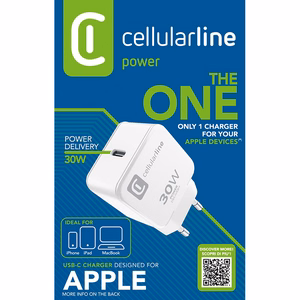 Cellularline The One USB-C Power Delivery -verkkolaturi, 30 W, valkoinen