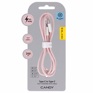 Blavec Cable Candy punottua - Type C - Type C - PD 60W 3A 2 metriä Apple CarPlay/Android Auto (CCA-CC3P20) vaaleanpunainen