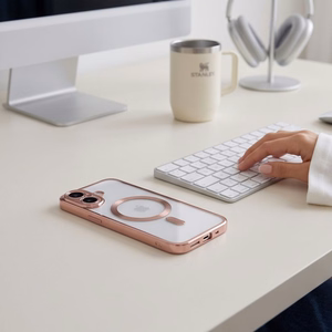 Tech-Protect MagFlex -suojakuori iPhone 17 -mallille, läpinäkyvä vaaleanpunainen