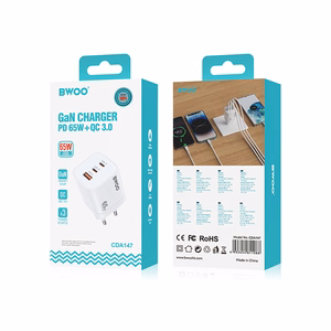 BWOO CDA147PD seinälaturi 65W 2x USB-C + USB-A valkoinen