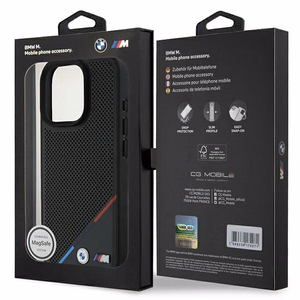 BMW M Perforated Tricolor Line MagSafe Suojakuori iPhone 16 Pro:lle - musta