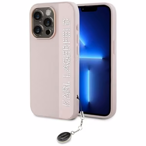 Karl Lagerfeld Saffiano Rhinestones & Charm Suojakuori iPhone 15 Pro:lle - vaaleanpunainen