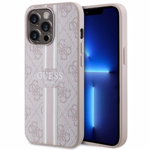 Guess GUHMP13LP4RPSP iPhone 13 Pro / 13 6.1 vaaleanpunainen/vaaleanpunainen suojakuori 4G Printed Stripes MagSafe