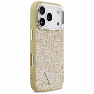 Guess Glitter Triangle Logo MagSafe -kuori iPhone 17 Pro kullanvärinen