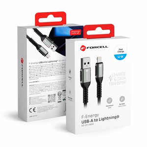Kaapeli USB A - Lightning Forcell F-Energy 2,4A 12W Cafule 0,5 m C257 musta