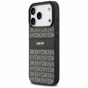 DKNY Repeat Texture Pattern with Tonal Stripe suojakuori iPhone 17 Pro:lle - musta