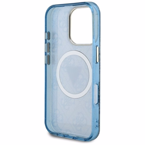 Guess IML Metal Glitter 4G Circle Triangle MagSafe Suojakuori iPhone 16 Pro:lle - Sininen