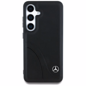 Mercedes Nahkainen Curved Stitches Suojakuori Samsung Galaxy S25:lle - musta