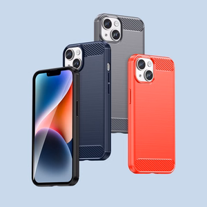 Carbon Case iPhone 14 kotelo joustava geeli takakuori sininen