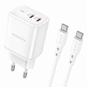 Laturi Borofone BN9 35W 2xUSB-C + USB-C–USB-C-kaapeli 1,0 m valkoinen
