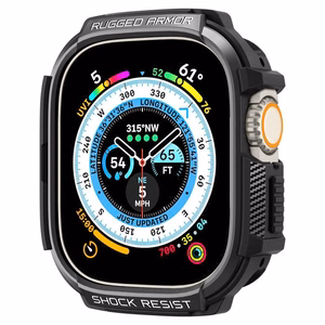 Spigen Rugged Armor -suojakuori Apple Watch Ultra 49 mm -mallille, mattamusta