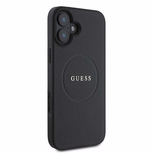 Guess Grained Gold Ring MagSafe Suojakuori iPhone 16 Plus:lle - Musta