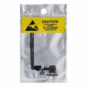 Original charging-port flex cable removed from a donor device for iPhone 16 Pro Max – black