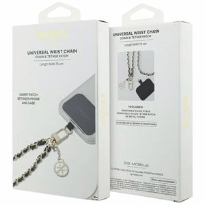 Guess GUOUCHSAMC4K Universal Hand Strap Case - Black Saffiano Chain 4G Charm