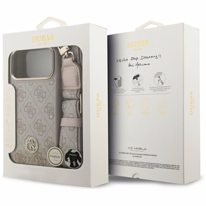 Guess 4G Strass Logo & Big Strap Metal Buttons MagSafe -suojakuori iPhone 17 Pro Max - pinkki