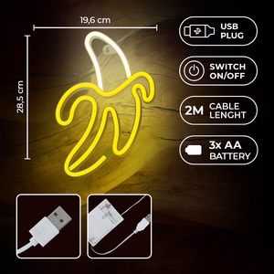 Neon LED-valo BANANA valkoinen keltainen Bat + USB FLNE10 Forever Light