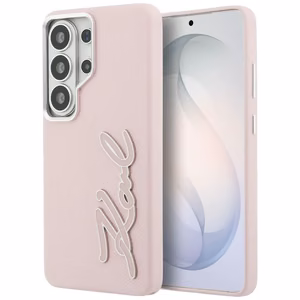 Karl Lagerfeld Suojakuori Grained Signature Metal Resin Logo Samsung Galaxy S26 Ultra:lle vaaleanpunainen