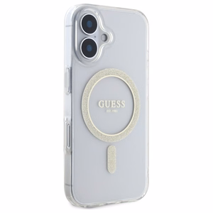 Guess GUHMP16MHFGERET iPhone 16 Plus 6.7" läpinäkyvä kovakuori IML Glitter Circle MagSafe