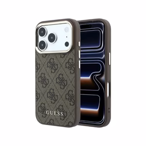 Guess PU Leather 4G Gold Frame MagSafe -kuori Apple iPhone 18 Pro Max -puhelimelle, ruskea