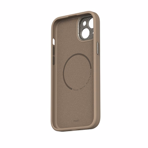 Moshi Napa MagSafe laadukas vegaaninahkainen suojakuori iPhone 15 Plus -laitteelle, Woodsmoke Brown -värinen