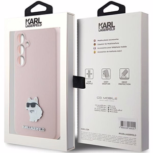 Karl Lagerfeld Silicone Choupette Metal Pin suojakuori Samsung Galaxy S23 FE:lle - vaaleanpunainen
