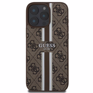 Guess 4G Printed Stripes MagSafe kotelo iPhone 16 Pro Max - ruskea