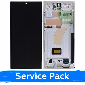 LCD-näyttö yhteensopiva Samsung S918 S23 Ultra kehyksellä / kerma / (Service Pack)