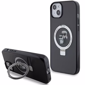 Karl Lagerfeld KLHMP15MHMRSKCK iPhone 15 Plus 6.7 musta/musta kovakuori Ring Stand Karl&Choupette MagSafe