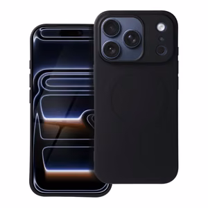 Silikoninen Mag Cover iPhone 17 PRO:lle MagSafe-yhteensopiva (iso reikä) musta