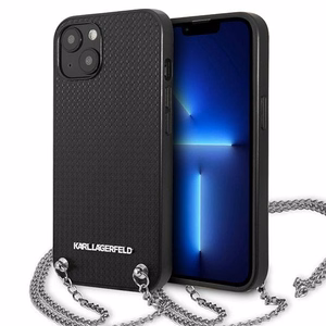 Karl Lagerfeld KLHCP13SPMK iPhone 13 mini 5,4 "kovakotelo musta / musta nahka kuvioitu ja ketju